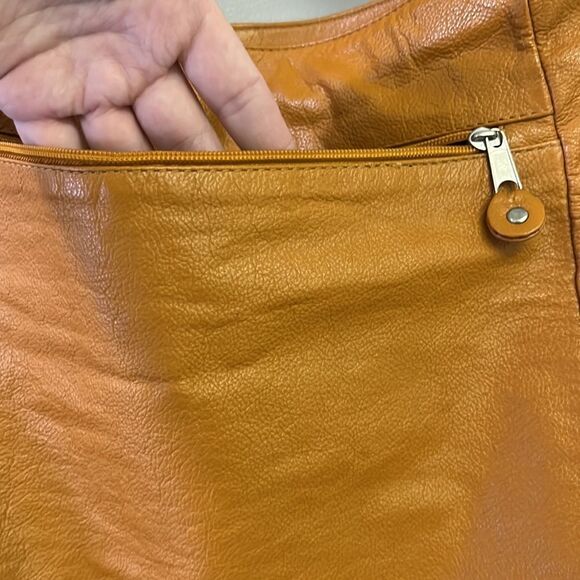 Genuine Leather Camel Shoulder Purse w/ Braided Accent & Silver-Tone Hardware - Picture 4 of 16